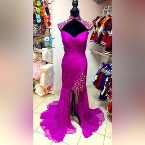 Sz 10 Cassandra Stone Mac Duggal Purple Beaded Prom Homecoming Pageant gown NWT